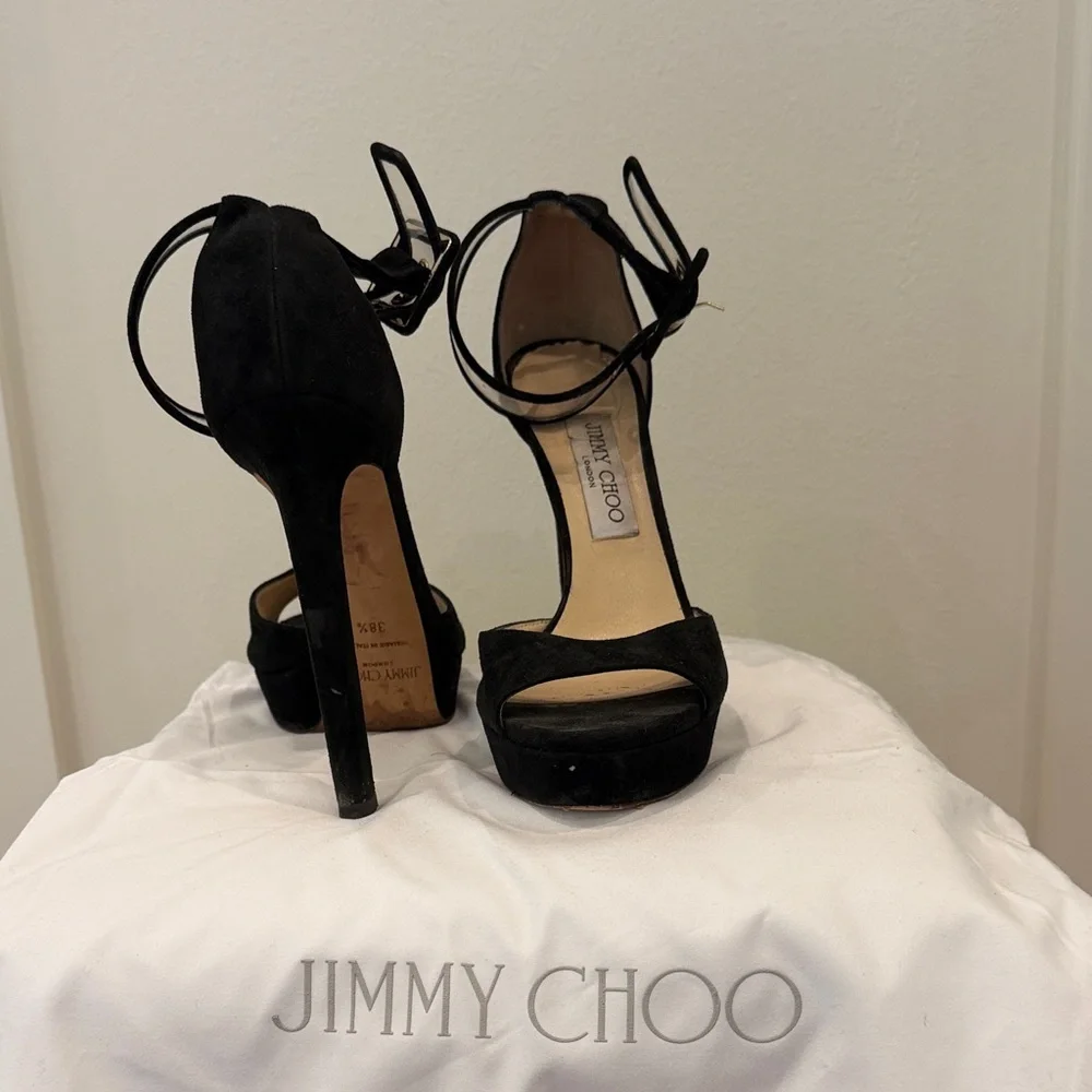 Jimmy Choo Black Suede Platform Ankle-Strap Sandals - Picture 2 of 5